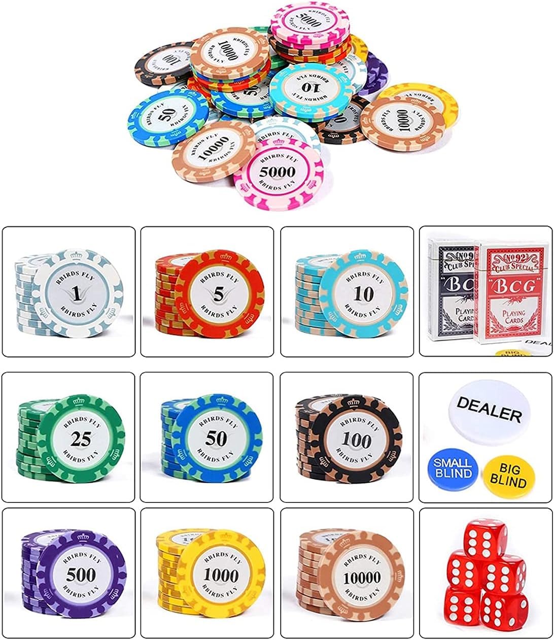 Jetons de Casino, 200 pièces/500 pièces, jetons de Poker Professionnels avec Valeur faciale et boîtier en Aluminium, Jeu de jetons de Poker Club pour Le Jeu de Blackjack, Texas HOL
