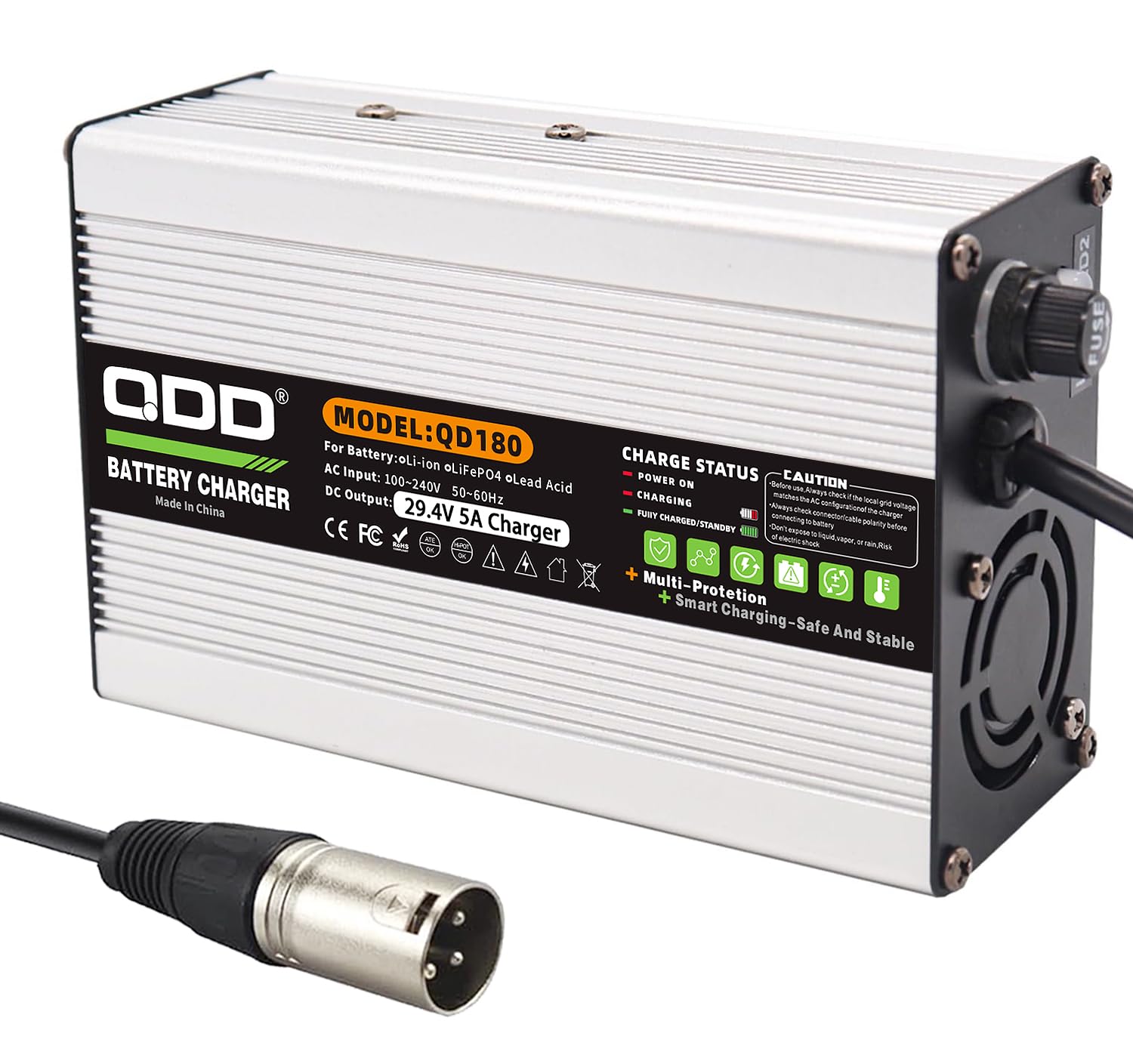 QDD Power Adapter 29.4V 5A Electric Bike Mobility Scooter Lithium Battery Charger 24V 25.9V XLR Connector with 3 Pins