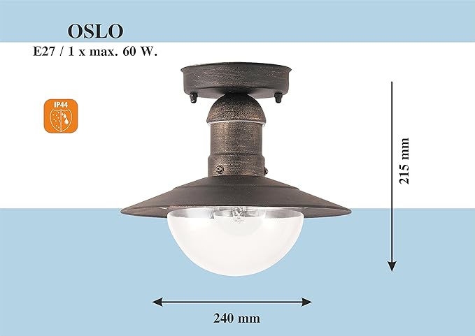 rabalux RABALUX 8736 A++ tot E, buitenplafondlamp Oslo, metaal, E27, antiek goud, 24 x 21,5 cm photo 2