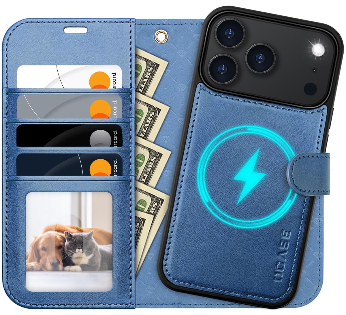 Étui iPhone 17 Pro Max Portefeuille RFID Coque Antichoc Bleue - 7