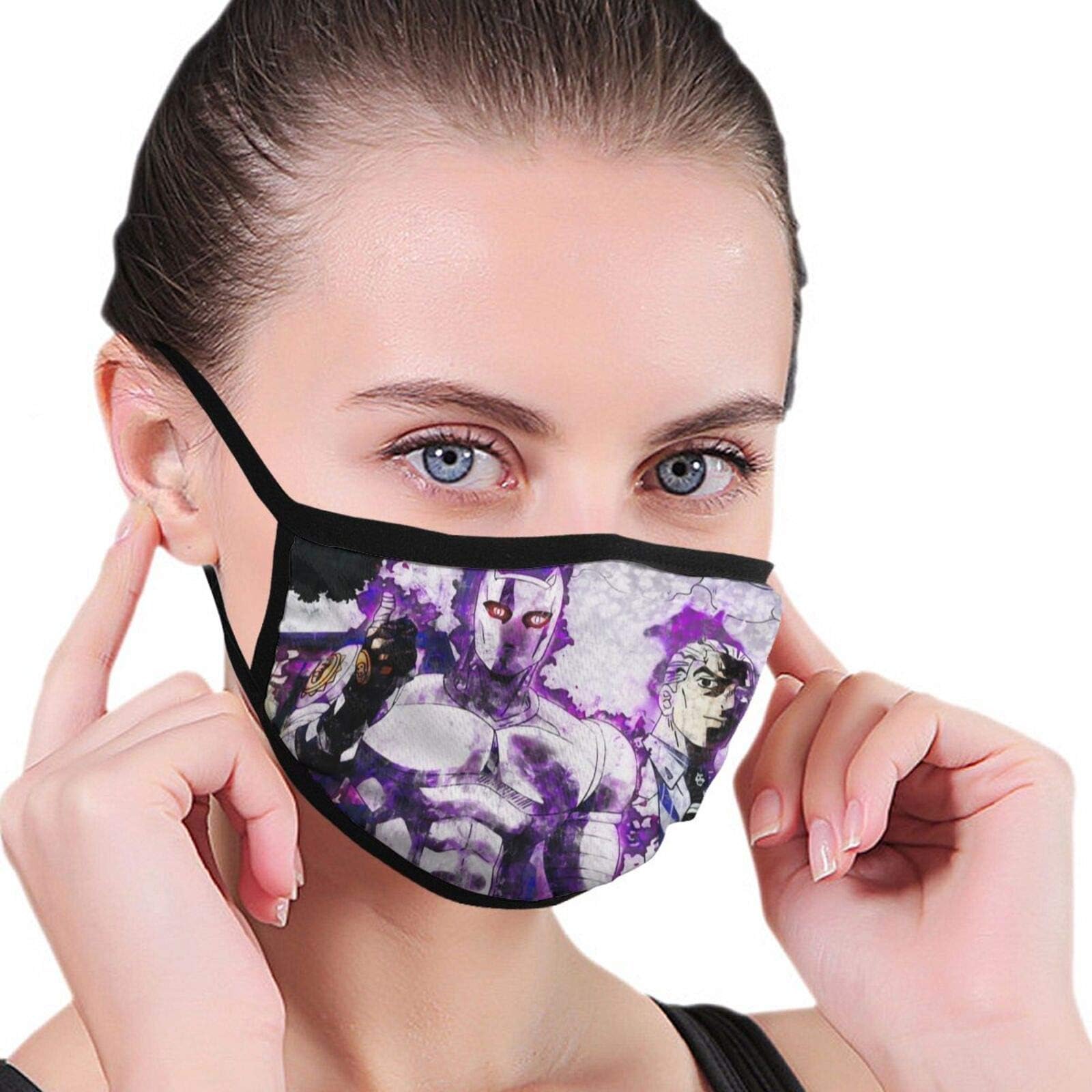 Jojo's Bizarre Adventure Killer Queen Yoshikage Kira Anime Adjustable Black Border Face Mask Reusable Washable and Bandana Breathable Balaclava Cover for Mens and Womens Cartoons