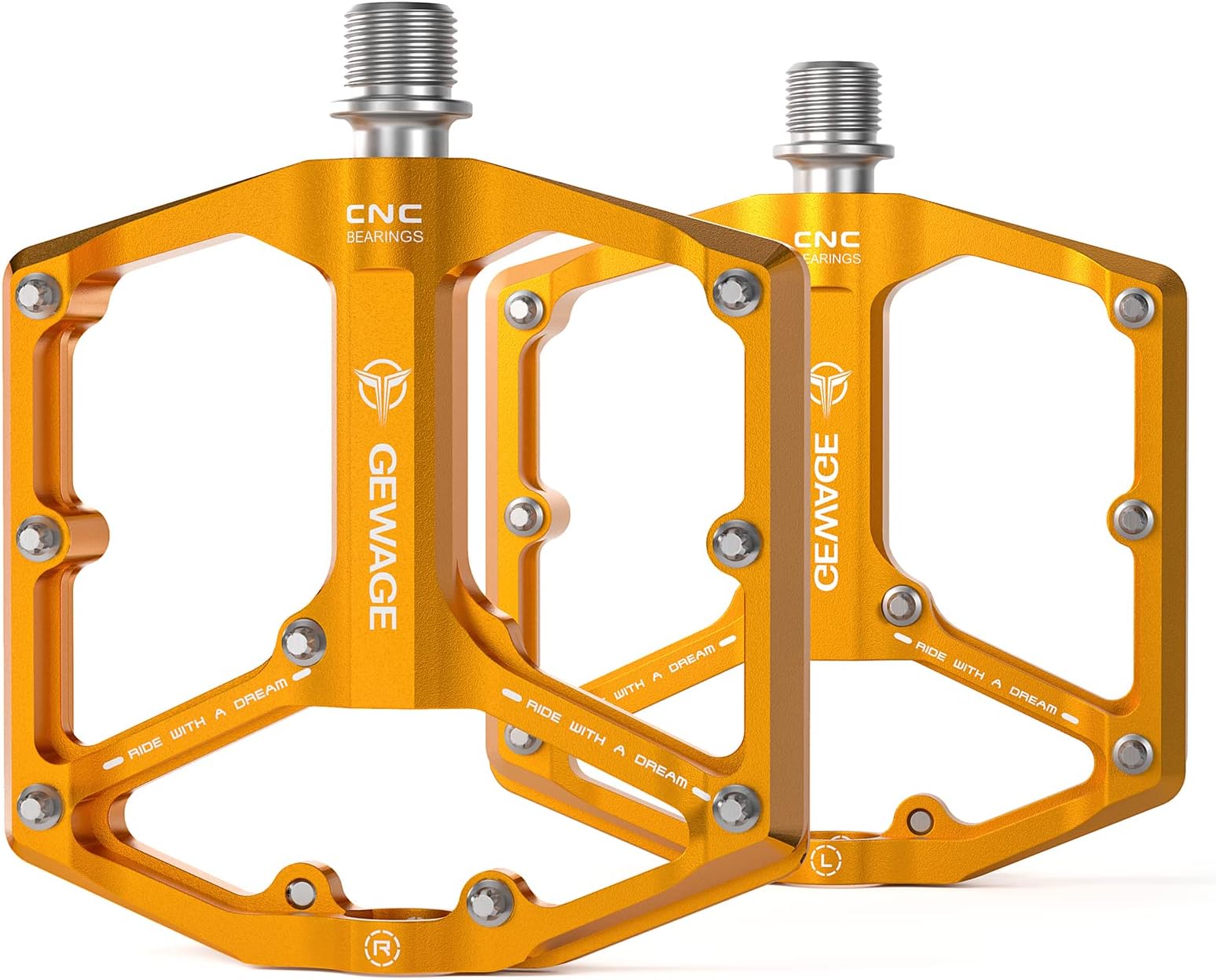 GEWAGE Road/Mountain Bike Pedals - 3 Layers Bike Pedals - 9/16" CNC Machined Flat Pedals with Removable Non-slip Spikes