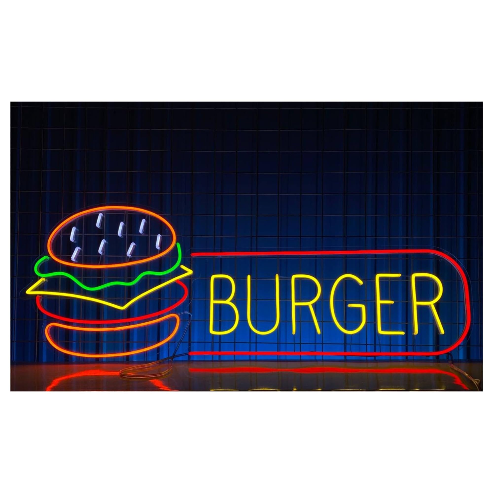 RONGCH Hanging Art Neon Signs Burger Neon Sign for Shop Restaurant Kitchen Wall Decoration 58cm