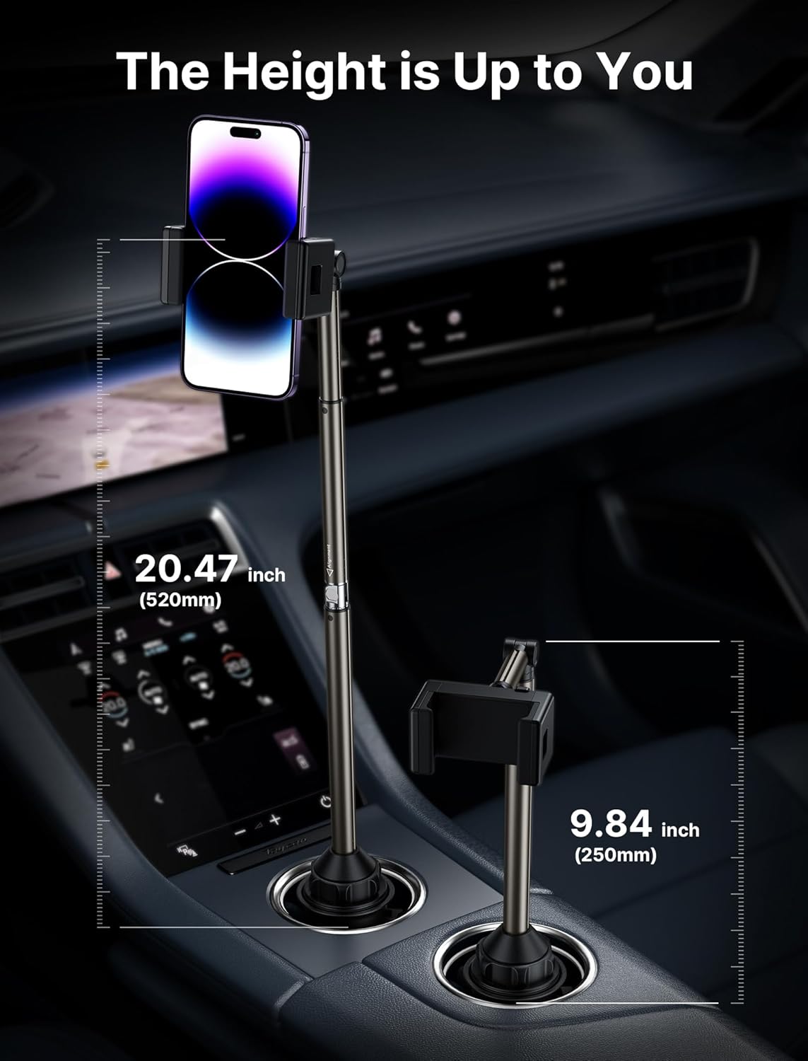 jsaux car cup holder cellphone mount, metal long-arm ultra stable phone holder for car cupholders - adjustable for iphone 16 15 pro max 13 12 11, samsung galaxy s24 s23 ultra, google pixel 9 pro clipmount