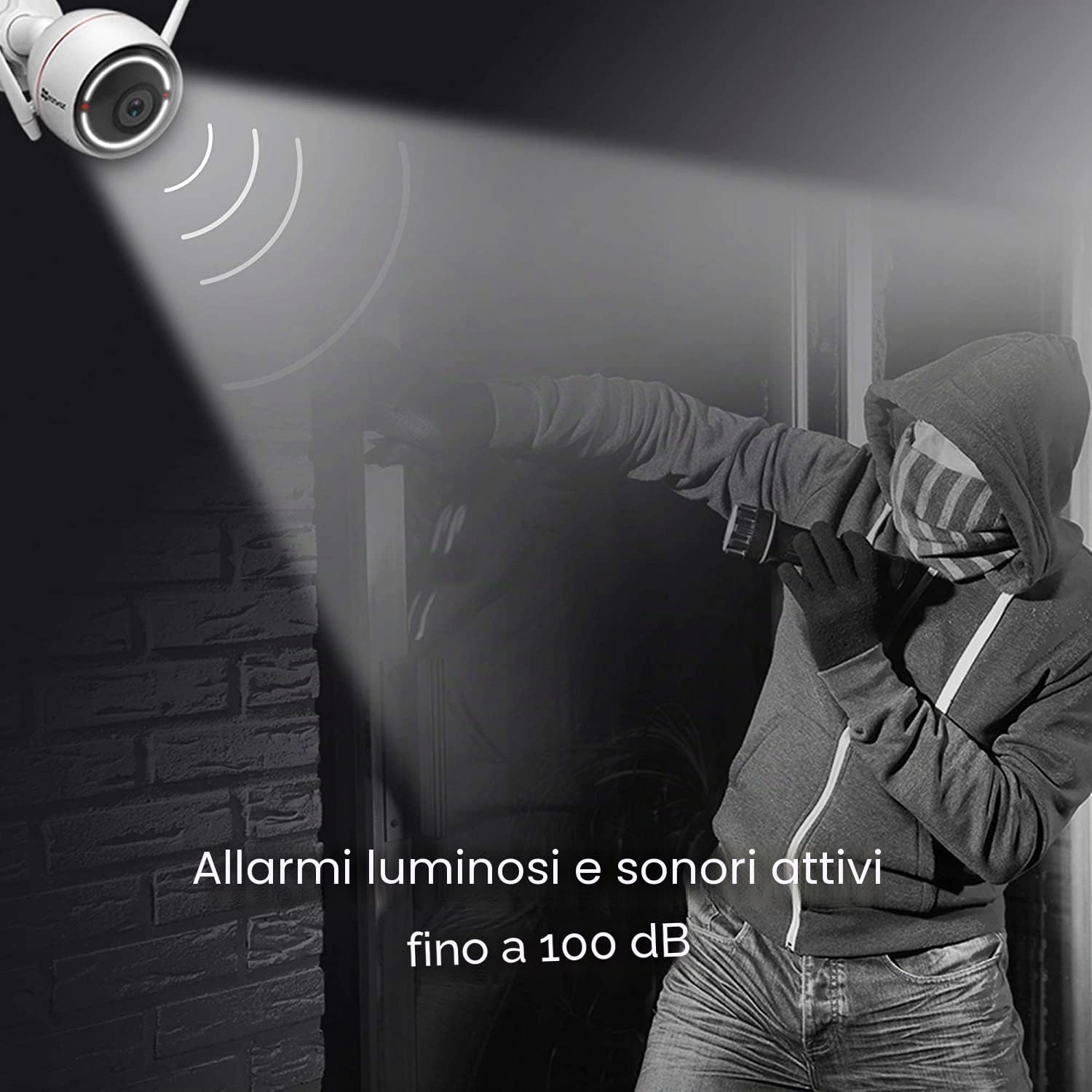 EZVIZ CTQ3W - Telecamera di sorveglianza WiFi esterna, con allarme sirena e flash, 30 m di visione notturna, IP66 impermeabile, audio bidirezionale, rilevamento del movimento