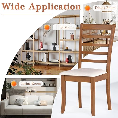 Miniatura 6 de Giantex Juego de 4 sillas de comedor de madera, moderna silla de cocina tapizada con patas de madera de goma, respaldo alto de listones, asiento