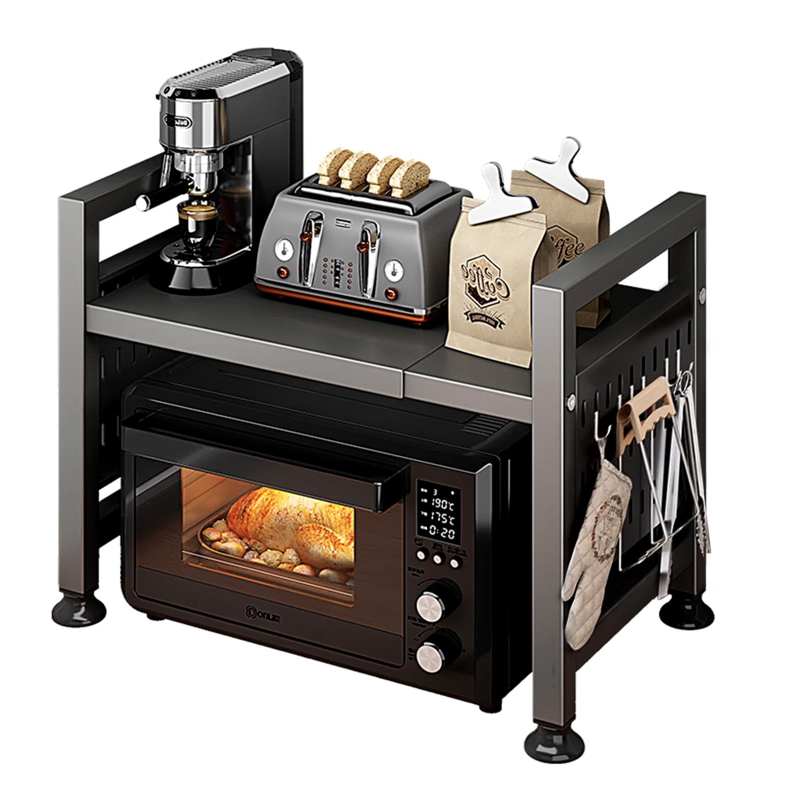 Étagère De Cuisine, Support Pour Micro-ondes Et Cuiseur à Riz, étagère Extensible,2 Niveaux - 58