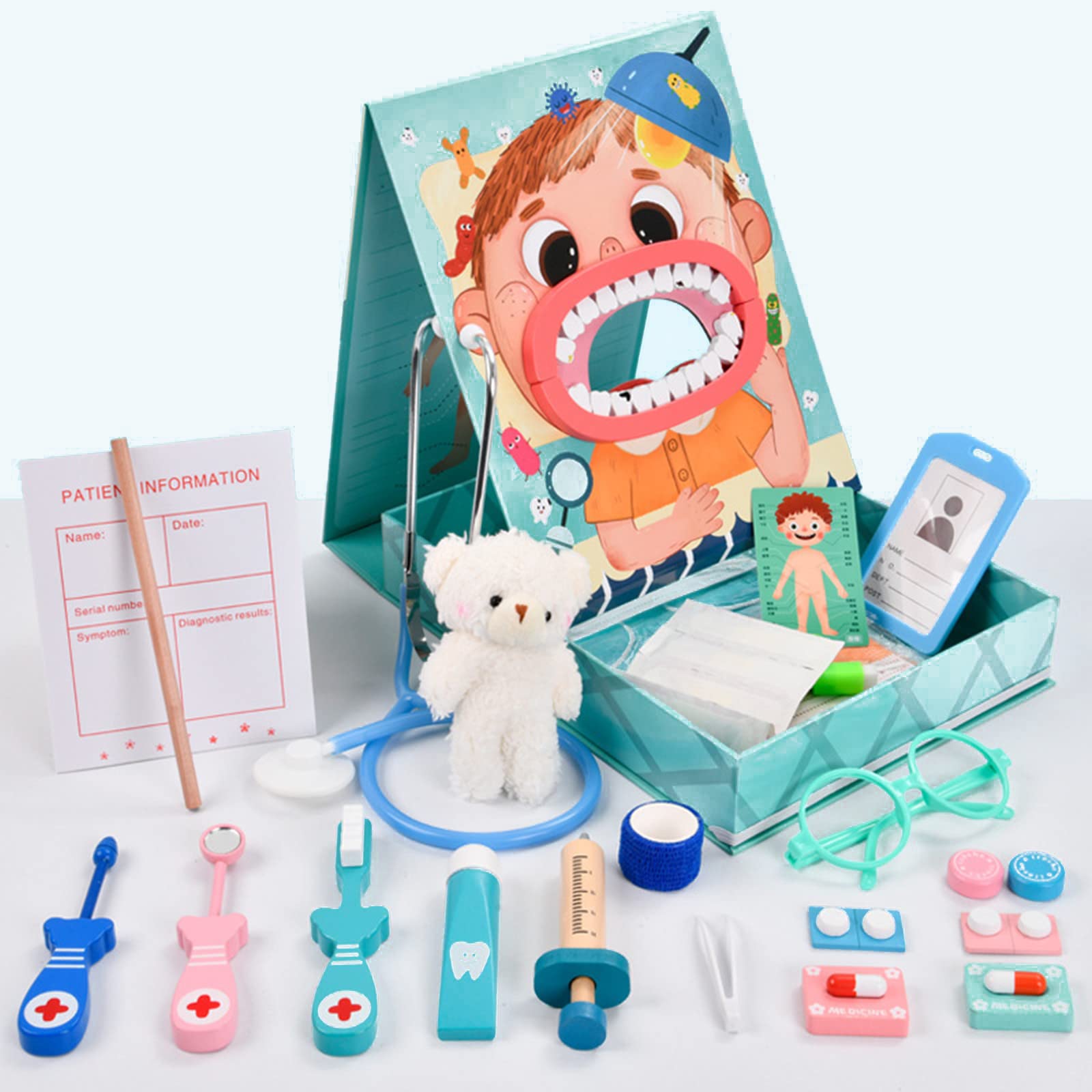 – Children's Wooden Doctor Toy Set, Pretend Oral Dentistry Little Doctor Nurse Toy Set, Role-playing Educational Learning, Educational Games for 3+ Years Boys and Girls