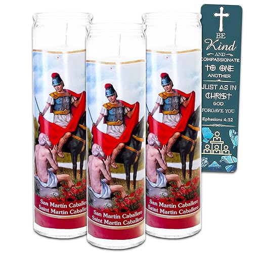 3 Pack San Martin Caballero 8 Inch White Religious Candles