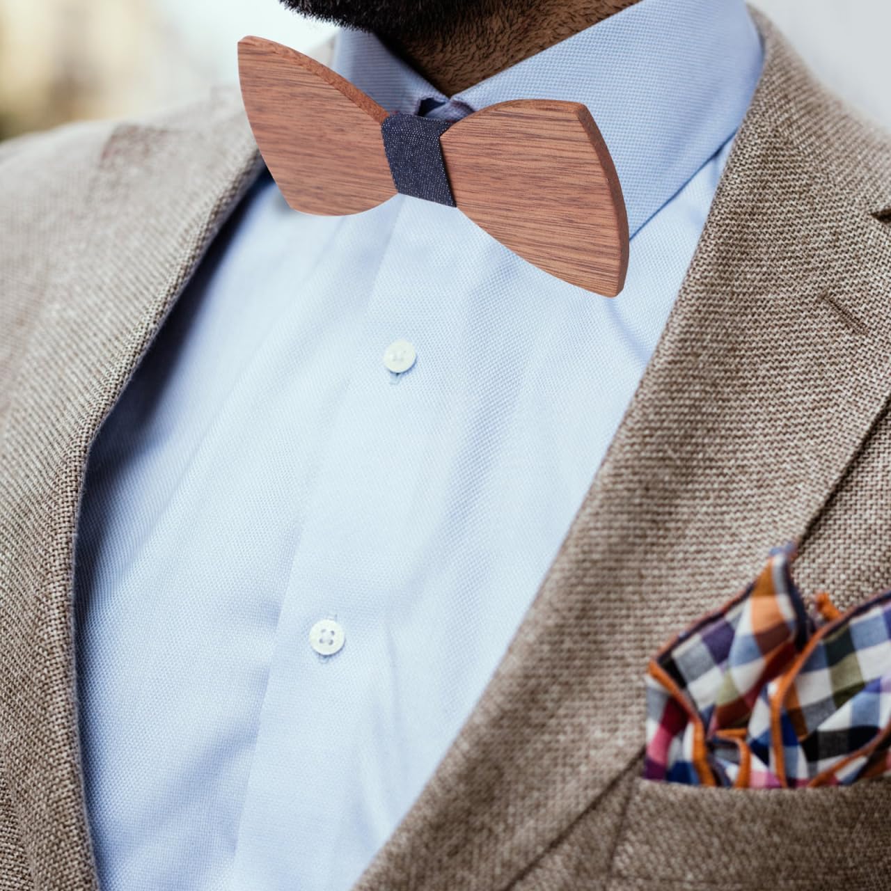 Abaodam Wooden Bowtie for Men Adjustable Handmade Wood Bowknot Cravat Wedding Party Festival Accessory 4.72X2.16 Inch