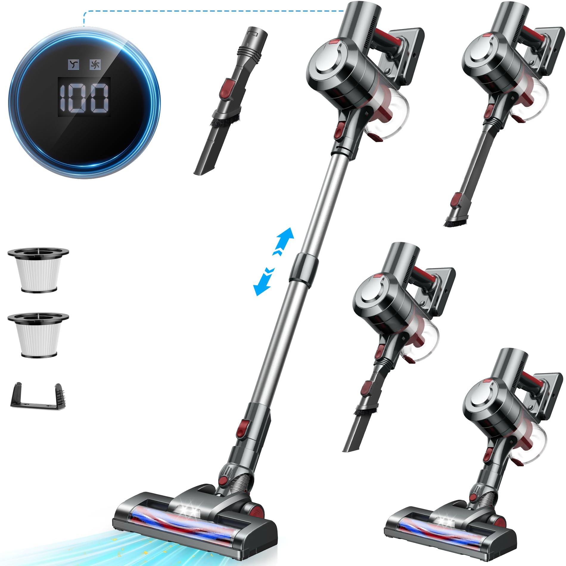 Kabelloser Staubsauger – 20 KPa Saugkraft, 50 Min Laufzeit, 1,2 L Behälter, Mit Anti-Tangle-Bürste & LED (für Tierhaare/Teppich)