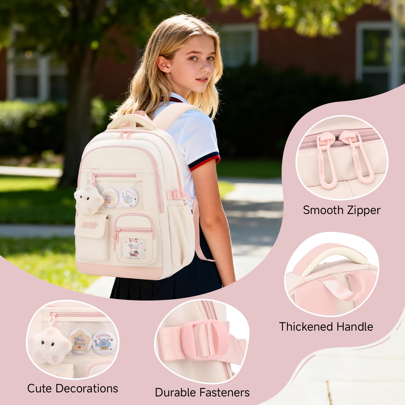 Tanou Mochila Escolar para Niñas, Mochilas Adolescentes Chica de Gran Capacidad en Poliéster, Bolsa Casual Moderna para Colegio y Instituto Niña con Colgante Estrella
