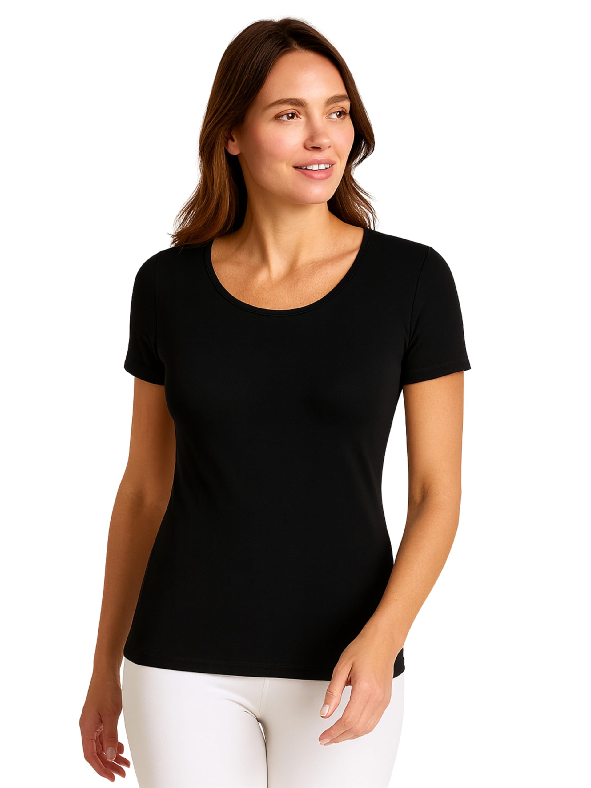 Liabel Warmes Baumwollshirt für Damen (2er Pack) – Winter-T-Shirts für Damen Langarm oder Kurzarm Unterjacke Weiß oder Schwarz S-XL