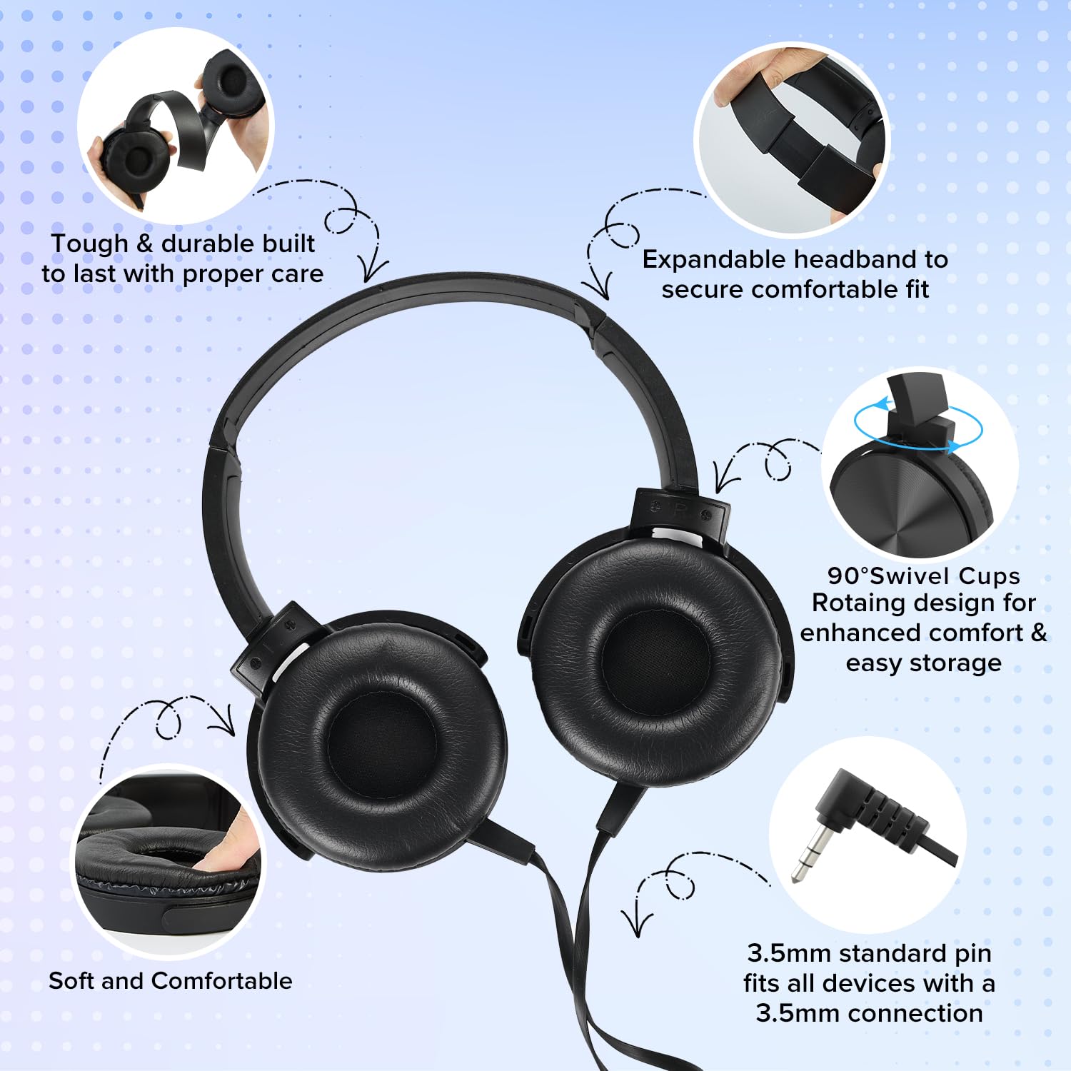 24 Pack Durable Wired Headphones for Classroom Online Learning - Dettaglio