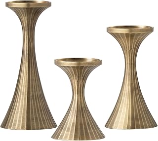 Torre & Tagus Tomar Metal Pillar Candle Holder Set of 3 Aluminum Candleholders in Vintage Gold as Mantle Decor for Living Room, Table Decor for Dining Table, Modern Kitchen Decor, Wedding Decoration