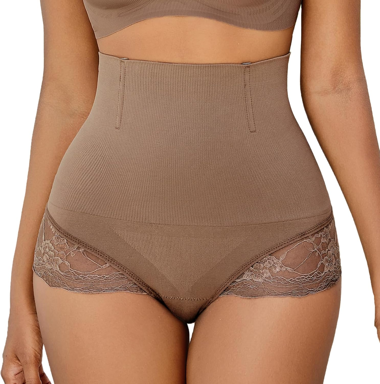 SURE YOU LIKE Buikweg-damesonderbroek, tanga, middelhoge taille, kanten shapewear, string, onderste buikcontrole, shaping ondergoed, korsetslip, 1 stuks, wit, 16-18