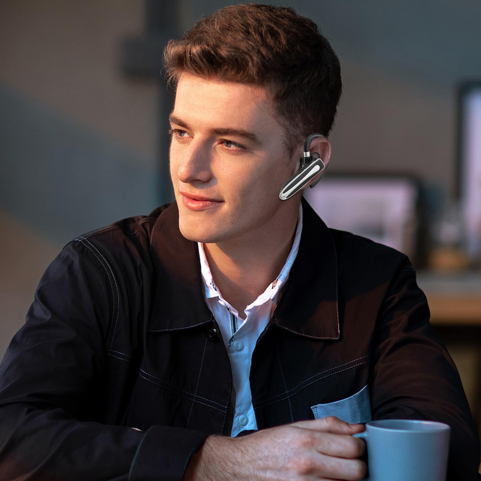 Auricolare Wireless Monoauricolare con Gancio Auricolare, Cuffie Portatili Compatte con Custodia di Ricarica, Tecnologia senza Fili 5.1, Auricolari Sportivi per Chiamate a Mani
