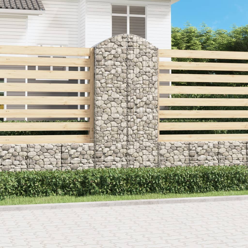Gewölbter Gabionenkorb, Dekorative und Schallisolierende Barriere, Korrosionsbeständiges Verzinktes Eisen für Den Garten (100 x 50 x 220/240 cm)