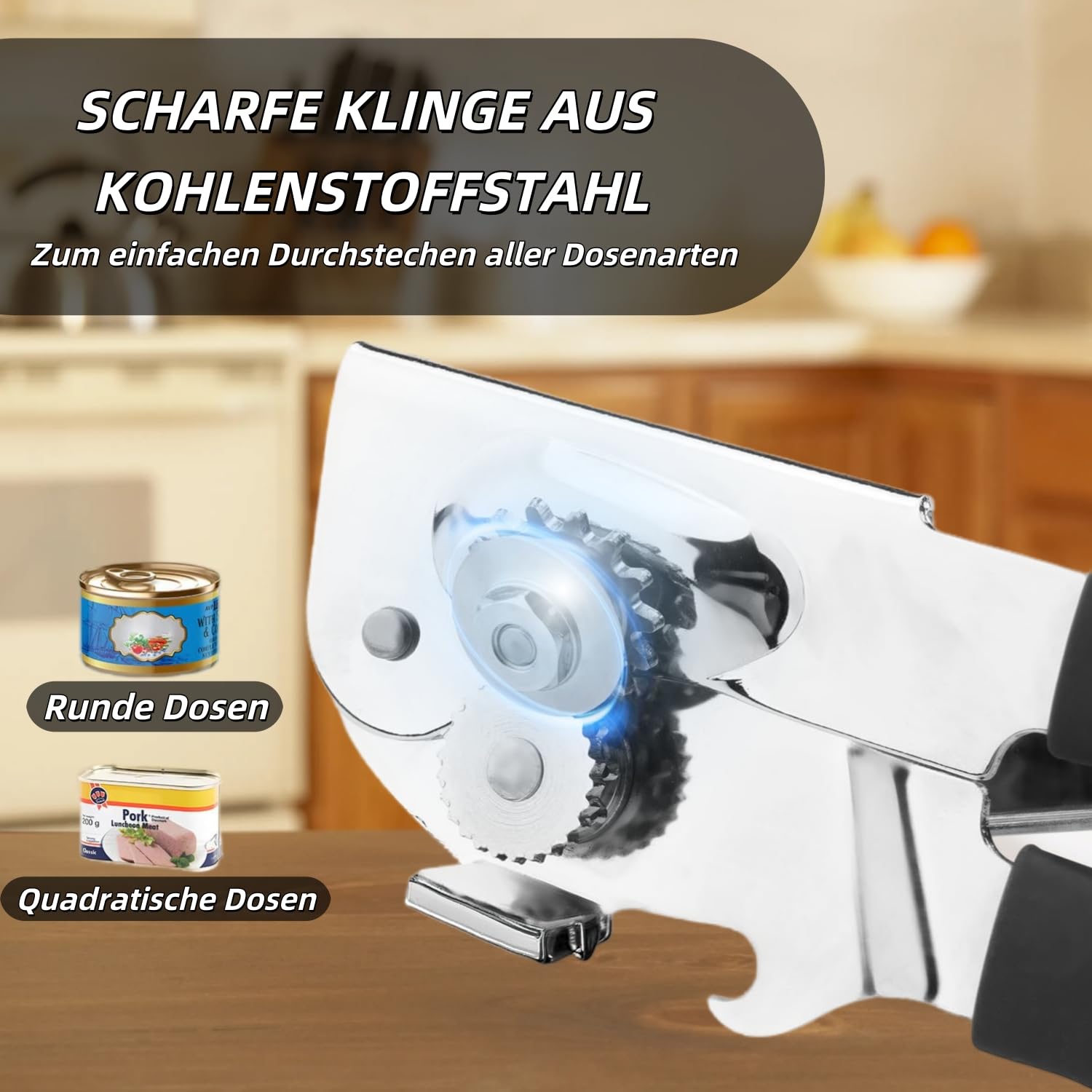 Apriscatole professionale in acciaio inox con impugnatura comoda, funzionamento manuale, bordo liscio, per anziani e cucina (nero)