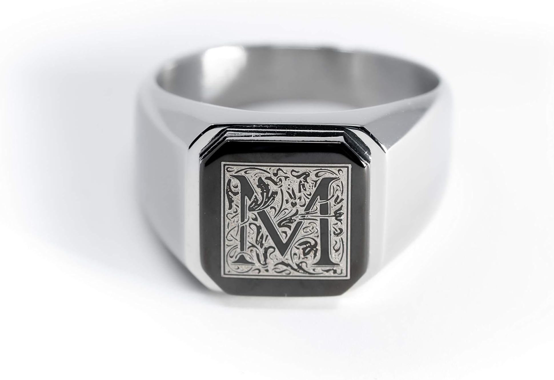 - Jewelry | Stainless Steel Letter Alphabet Initial Ring | Square Flat Top Ring for Men & Women | Stainless Steel Jewelry, (Black, Gold, Silver), Size 7-16
