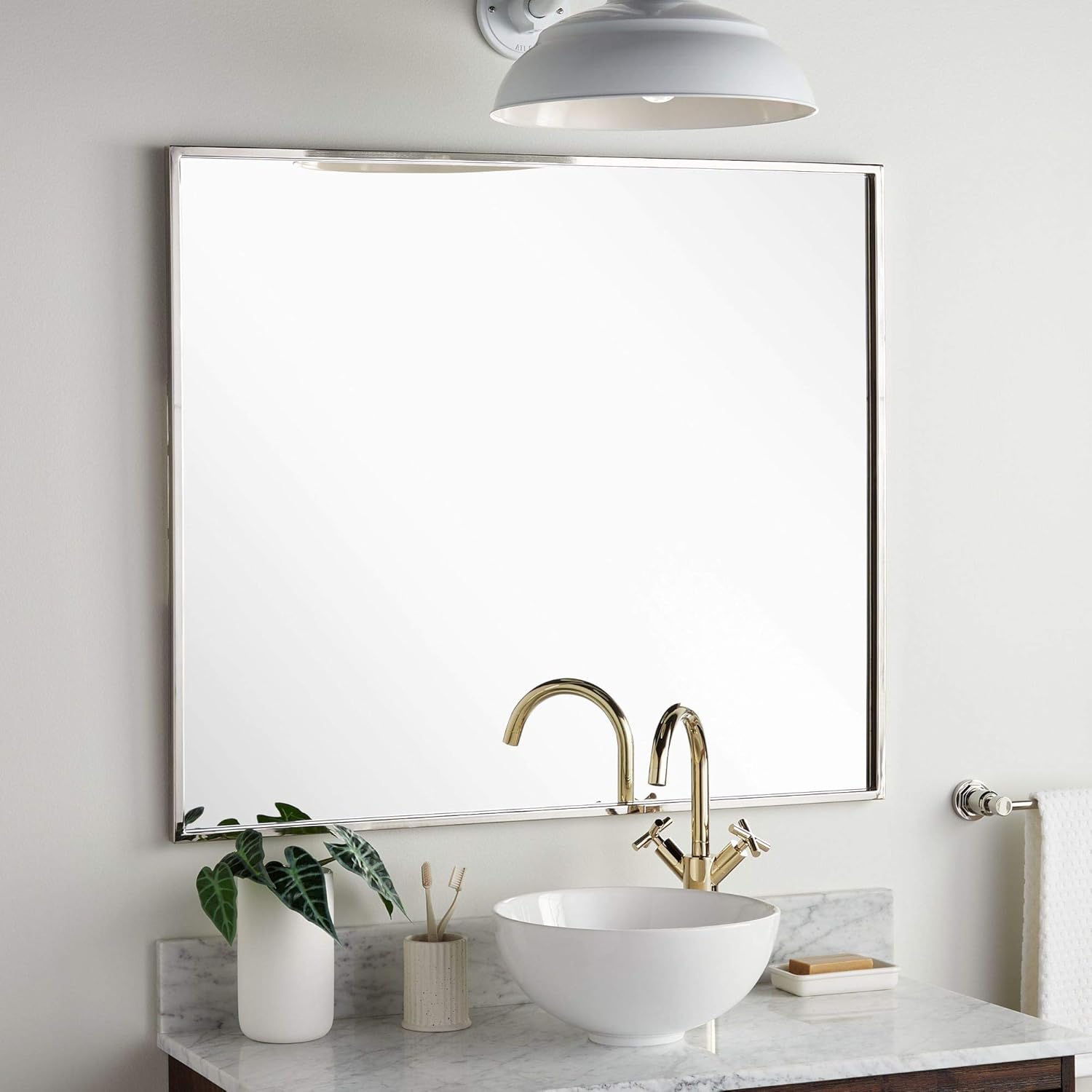 Signature Hardware 459129 Carpini 35-7/8" x 31" Framed Bathroom Mirror - Nickel