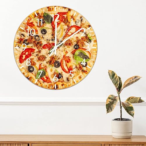 Miniatura 9 de ArogGeld Reloj de pared de PVC con diseño de pizza y queso realista reloj de pared colgante de alimentos de 10 pulgadas funciona con pilas