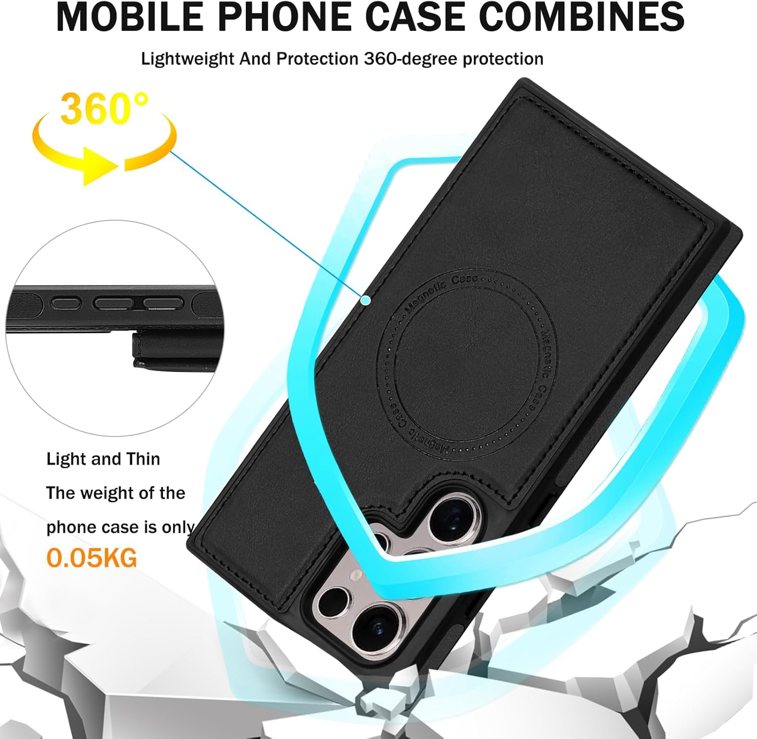 for Samsung Galaxy S24 Ultra Wallet Case, 2-in-1 Detachable Magnetic Wallet Case, Card Holder RFID Blocking, Fashionable Faux Leather Card Slot & Folding Design (Black) - Image 7