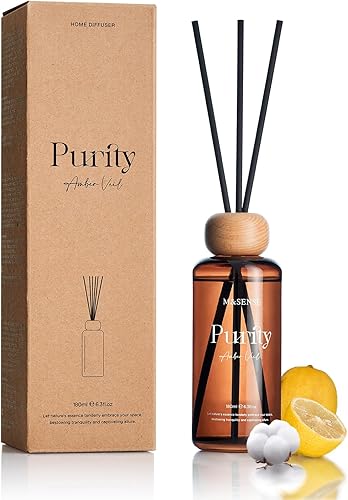 M&SENSE Difusor de varillas cítricas ámbar 6.3 onzas líquidas de aroma perfumado de limón y lino con fragancia ligera y sutil, aceites esenciales