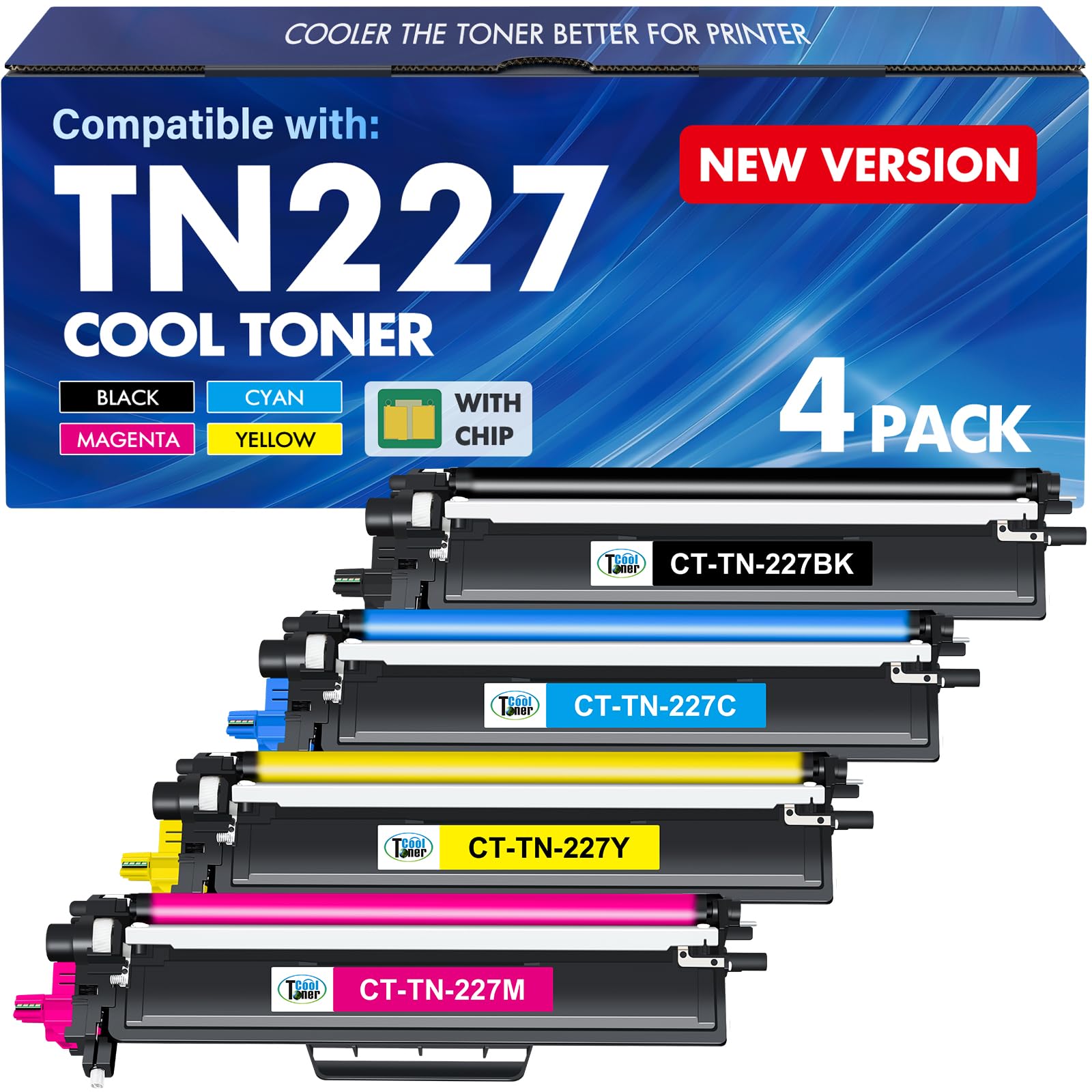 Photo 1 of TN227 TN-227BK/C/M/Y High Yield Toner Cartridge 4 Pack:Compatible Replacement for Brother TN 227 TN-227 TN-223BK/C/M/Y TN223 for HL-L3270CDW MFC-L3770CDW HL-L3290CDW MFC-L3750CDW HL-L3210CW Printer