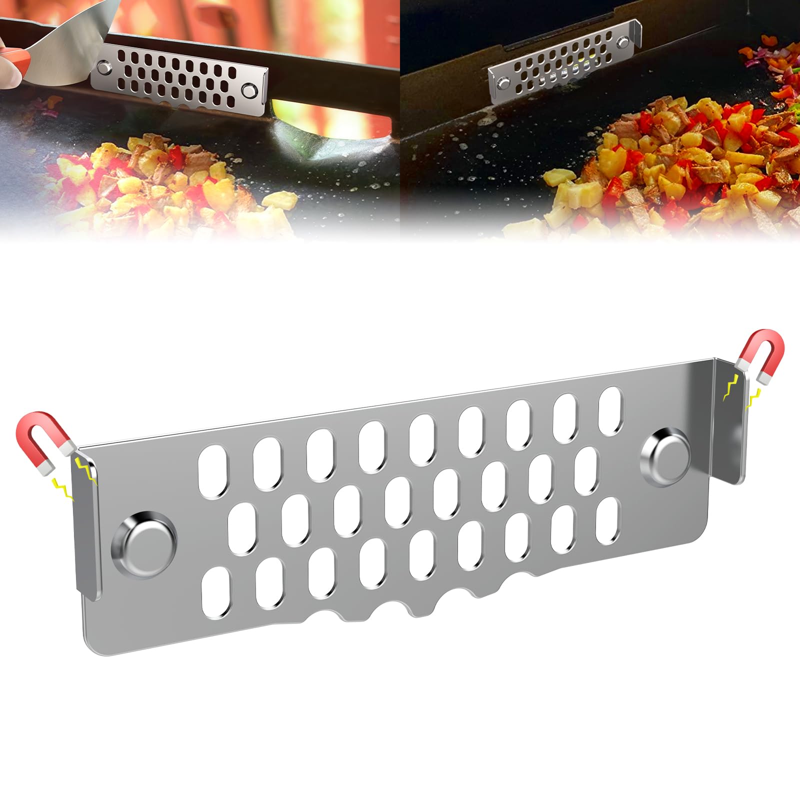 upgraded movable grease gate for blackstone griddle guardblock food from falling into rear grease trapcompatible with blackstone grill accessoriesstainless steel amp magnetic designheat-resistant