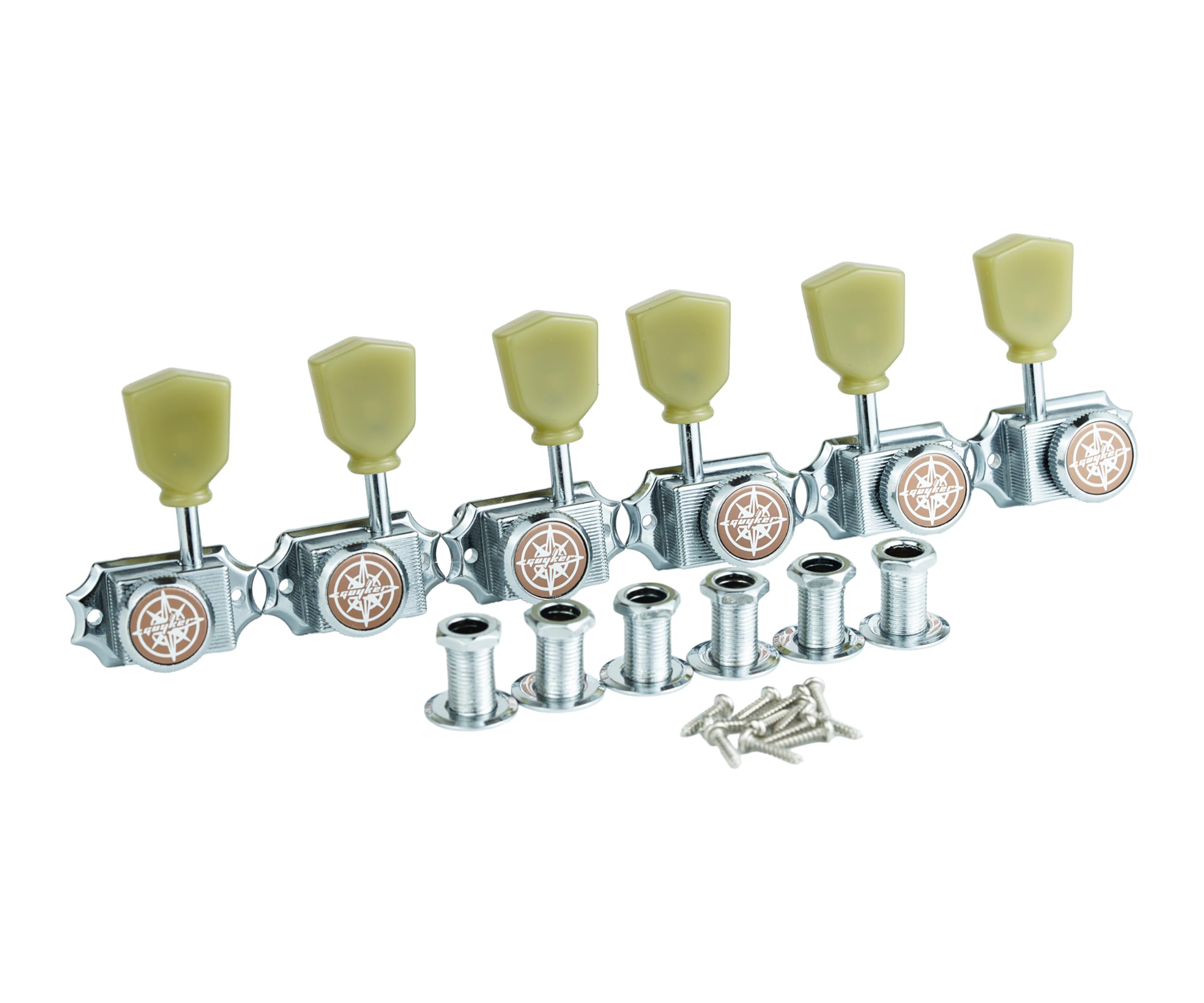 Guyker 6Pcs Guitar Locking String Tuning Pegs (3R + 3L) – 1:15 Vintage Deluxe Style Tuners Key Machine Heads Set with Keystone Knob Replacement for Les Paul Style Electric or Acoustic Guitar - Chrome
