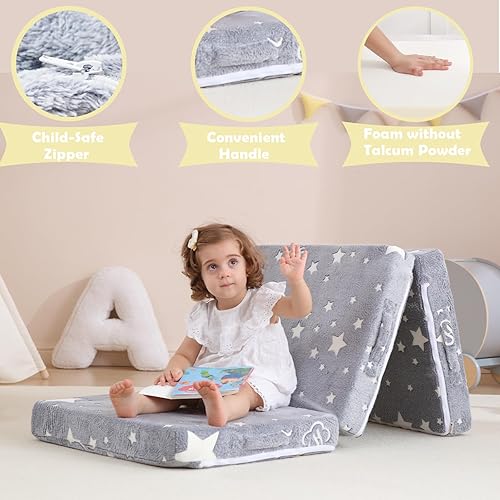 Miniatura 2 de Colchón plegable para niños, tapete plegable para siesta de niños pequeños para guardería, colchón de espuma triple, sofá futón triple con bolsa de