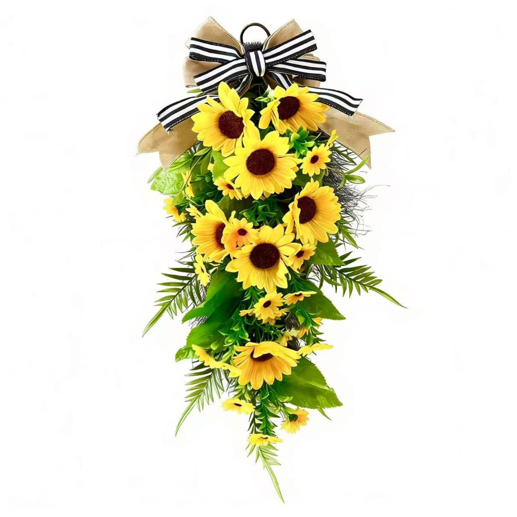 Gemuseeee Sunflower Wreath for Front Door 24in Teardrop Wreath with Burlap Bow Vibrant Yellow Spring Summer Floral Hanging Decor Sunflower for Front Door 24 Inch Teardrop Burlap Bow Yellow