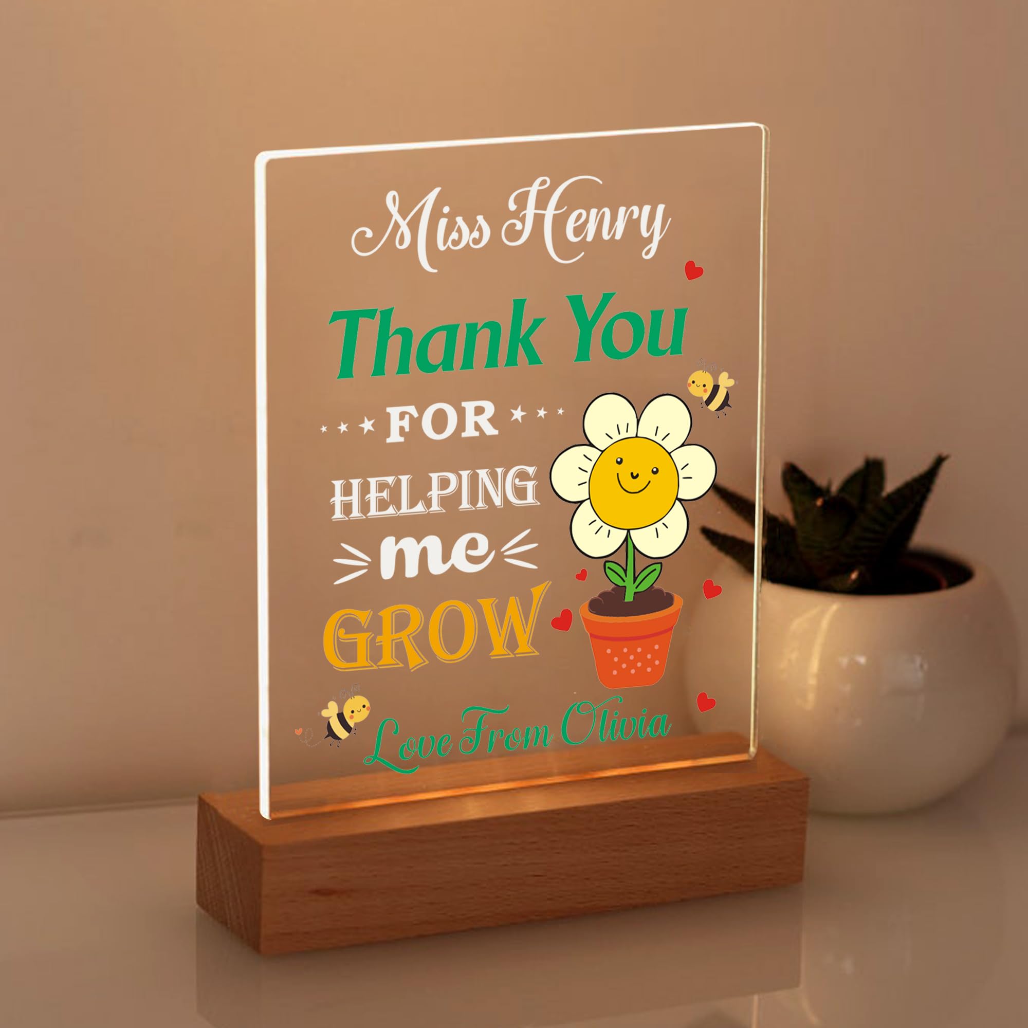 Thank You Cards Led Persoanlised Teacher Gifts for Women Men Thank You Teacher Gifts Light Up Acrylic Plaque Thank You Gift Best Teacher Gift for Nursery End of Term Gifts (Design 4)