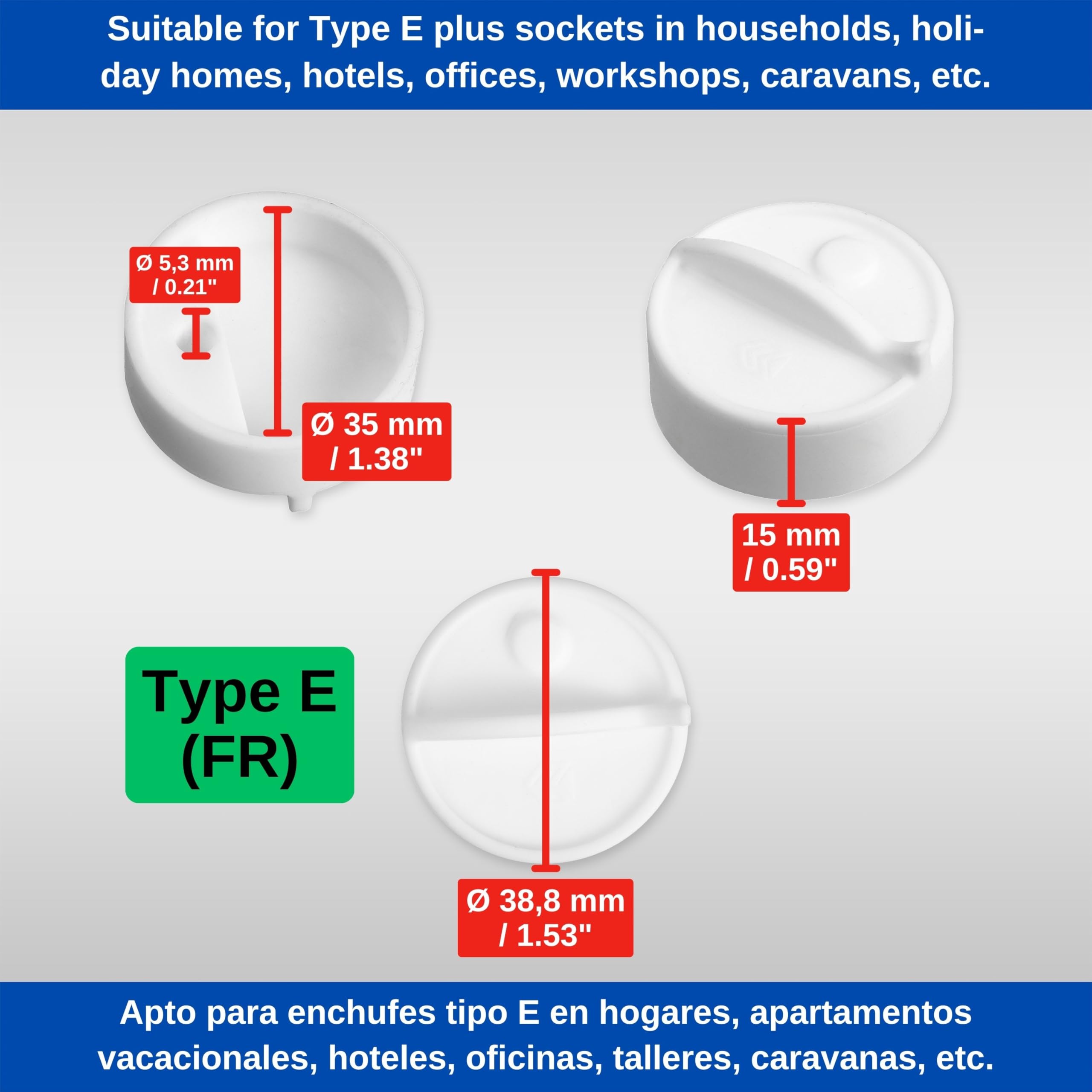 Cache-prise, 2 pièces, blanc, silicone, protection de la prise contre les éclaboussures, la poussière, couvercle de la prise type E France, capuchon pour les ouvertures de l'enrouleur de câble