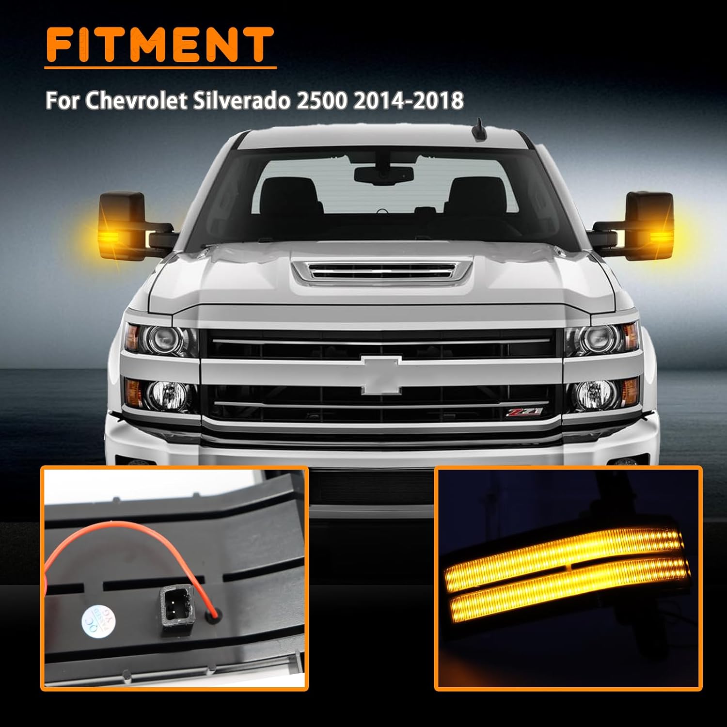 LED Rear Side Mirror Light DRL Amber Sequential Turn Signal Lamp Feature Kit for 2014-2019 Chevy Silverado GMC Sierra 1500-3500HD Pickup Truck,Full LED Side Marker Mirror Lamp,2pc (14-18)