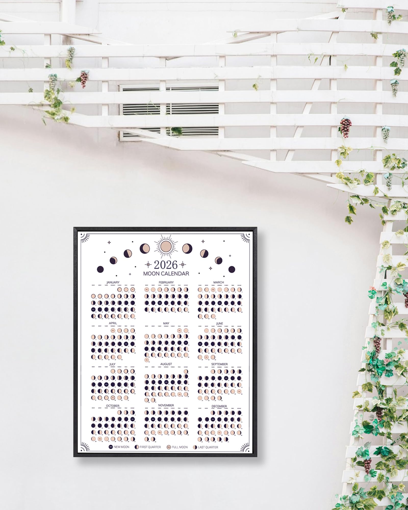 2026 Wall Calendar - Moon Phases Poster, 11 x 14 inches Hangable