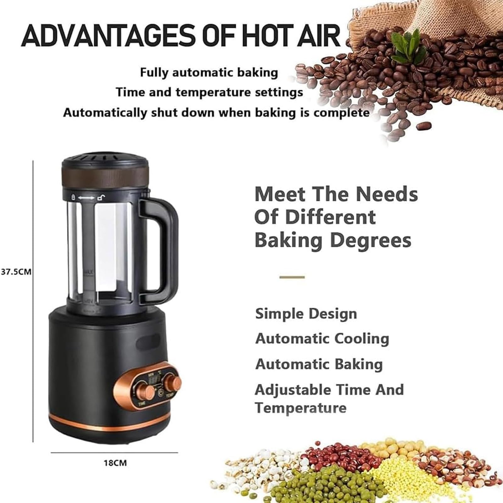 Máquina Tostadora de Café 2400W, Tostador de Aire Caliente 300g con Temporizador & Temperatura Ajustable, Enfriamiento Automático, Cámara de Vidrio para Hogar & Café