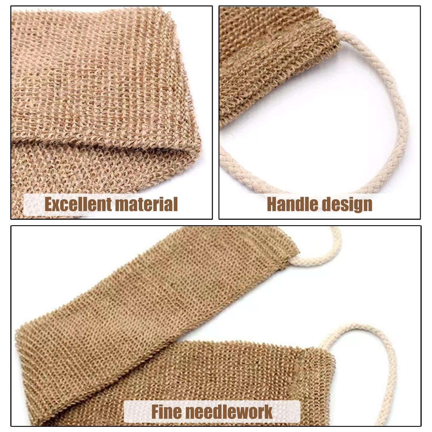 1 Jute Bath Towel with 1 Jute Shower Glove, 1 Jute Soap Bag, Exfoliation Gloves, Back Scrubber, Bathroom Accessories, Extra Long Exfoliation Towel, Body Exfoliation Brush - Image 3