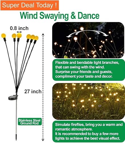 Miniatura 3 de SIOTMERA 8 luces solares para exteriores, impermeables, IPX5, luces solares de jardín, luciérnagas, luces solares para exteriores, luces de Navidad,