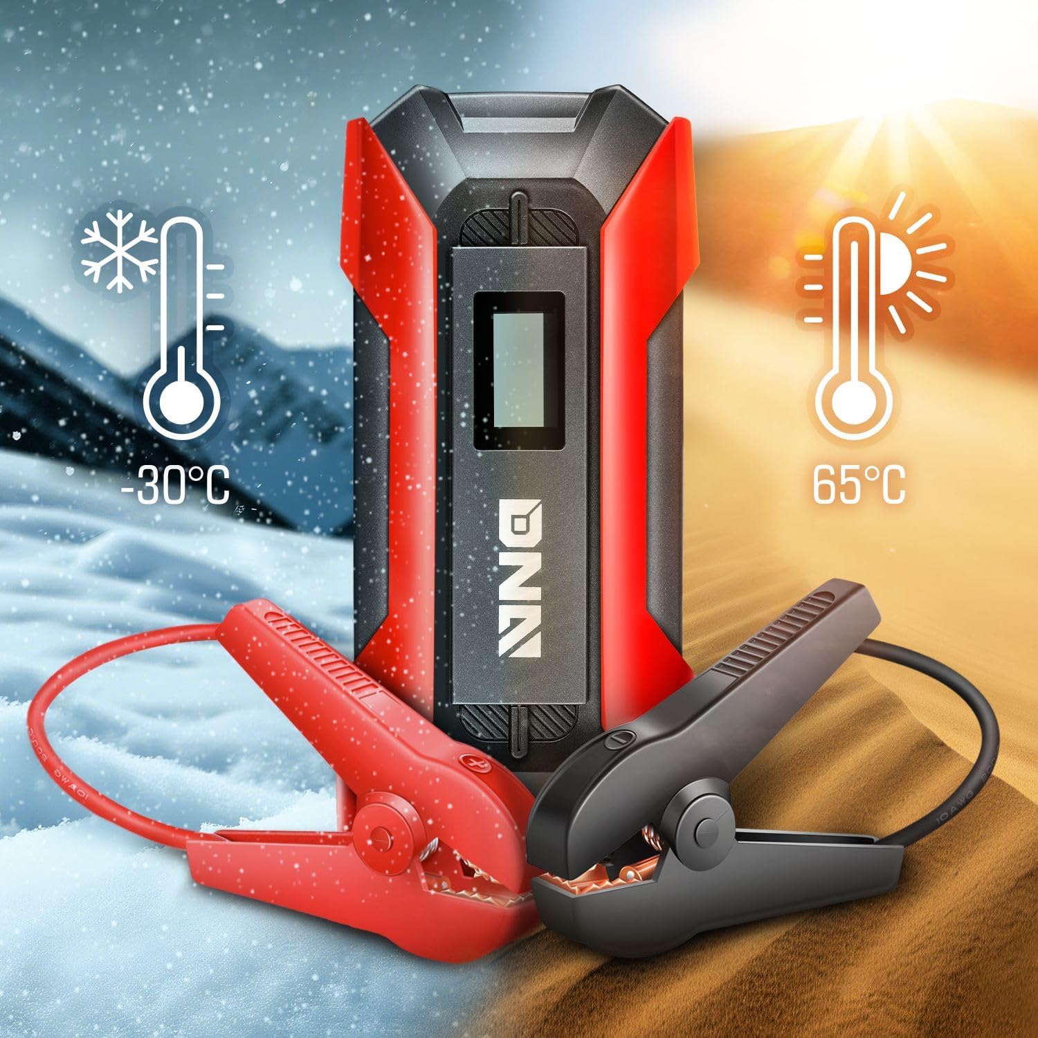 ‎DNA Motoring TOOLS-00214 12V 1500A 15000 mAh Multi-Function Portable Car Battery Jump Starter for Up to 7.0L Gas & 5.5L Diesel Engine, with Carry Case, Red