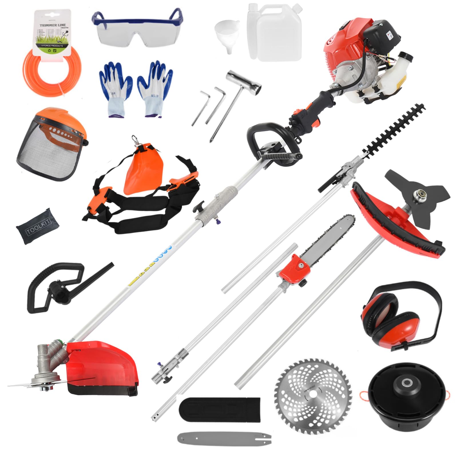 5 in 1 Gas Weed Eater, 52cc 2-Stroke Multi-Functional Hedge Trimmer Pruners
