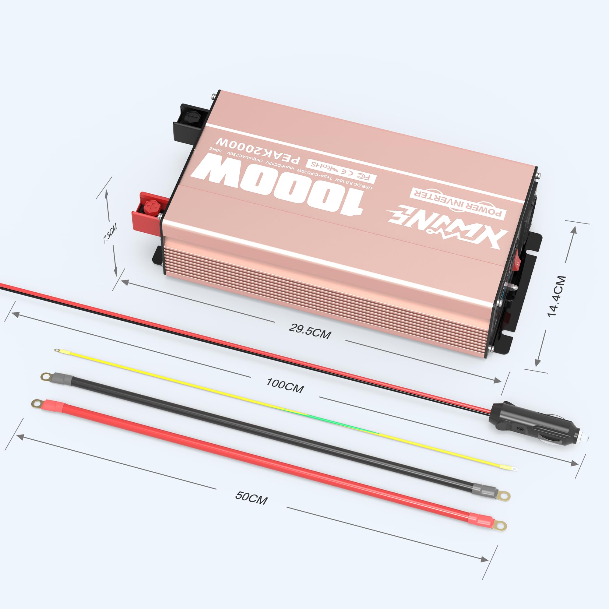 XWJNE 1000W Convertisseur Pur Sinus 12V 220V Onduleur avec Prise EU AC, Port USB-A et USB-C, Télécommande sans Fil, écran LCD, Convertisseur de Tension pour Voitures, Camping-Cars, Camions, Voyages