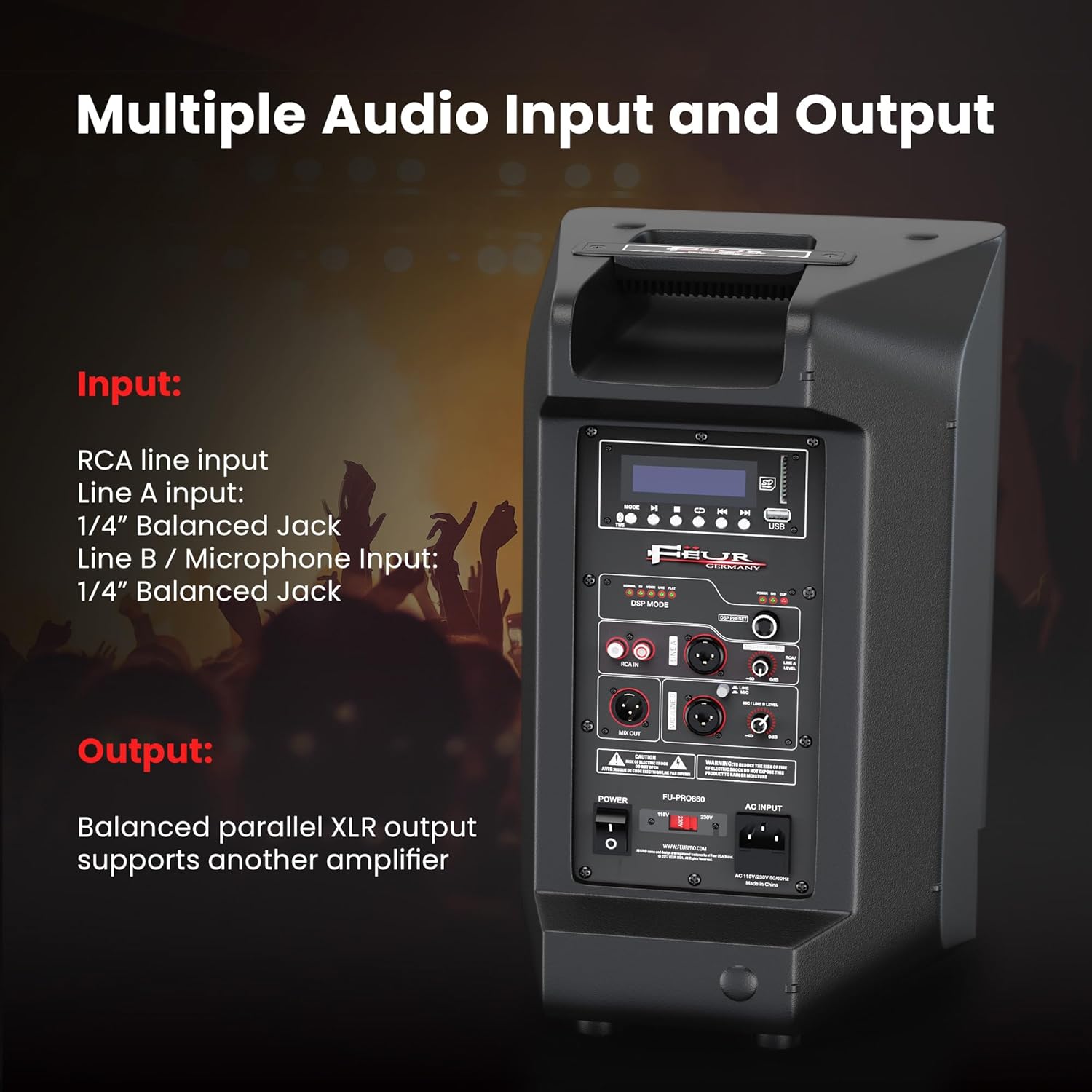 FEUR pro 8" Speaker System 5 dsp presets w/Wireless Linking & Bluetooth, Ideal for Church, Restaurants & DJ Performances