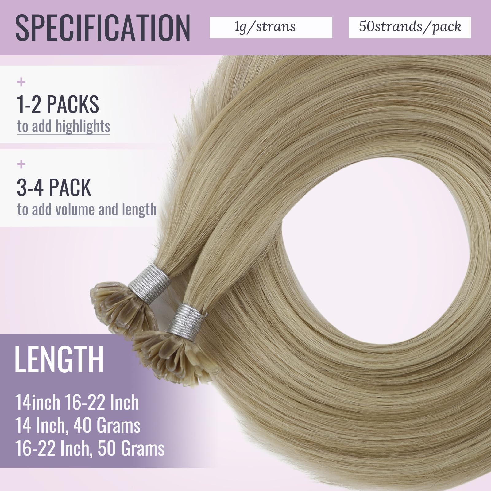 Fshine Extension Umani Cheratina Capelli 35CM 50g Capelli Veri Lisci Extension 1g/ciocca U Tip Extension Golden Bionda Highlight Biondo Chiaro Hair Keratin Extension #16P22