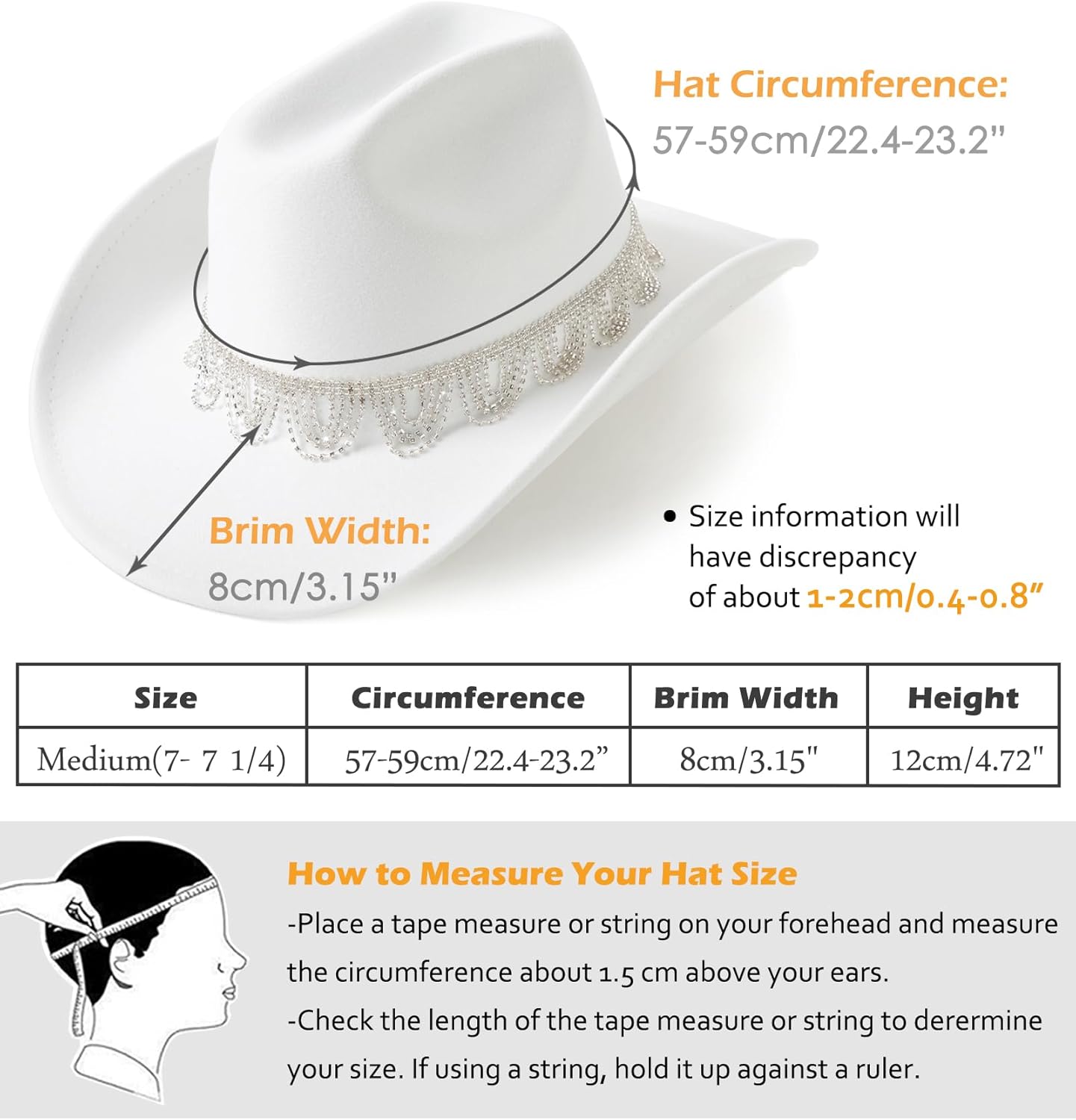 Lisianthus Glitter Rhinestone White Cowgirl Hat Shiny Western Cowboy Hat - Image 3