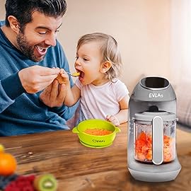 EVLA\'S Baby Food Maker, Steamer, Blender, Baby Food Processor for Healthy Homemade Baby Food in Minutes, Touch Screen with 6 Reusable Food Pouches, Baby Registry Essential, Grey