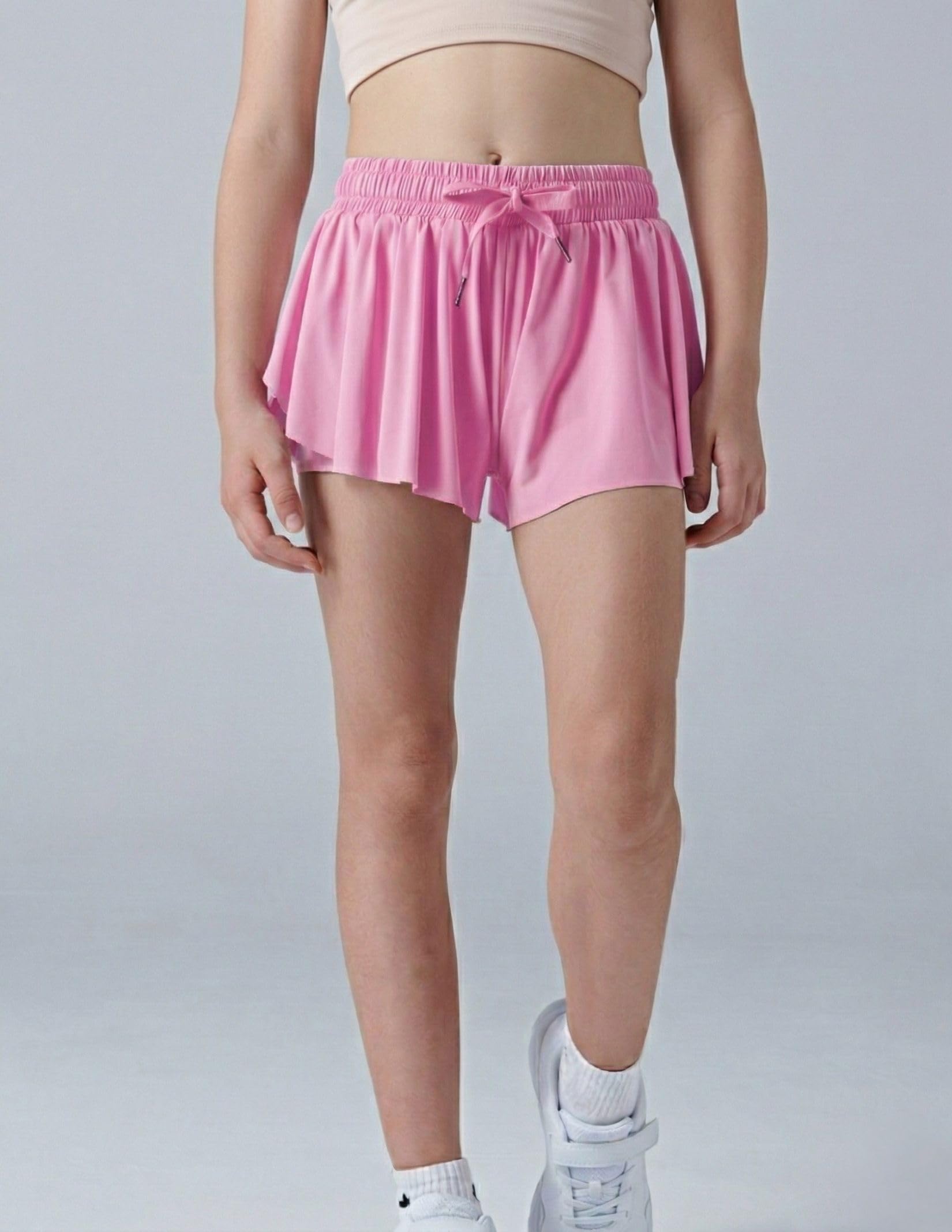Paquete de 1 o 3 pantalones cortos fluidos para niñas jóvenes con forro de elastano y bolsillos | Pantalones cortos deportivos 2 en 1 con diseño de mariposa para niños, adolescentes, correr, bailar y gimnasia
