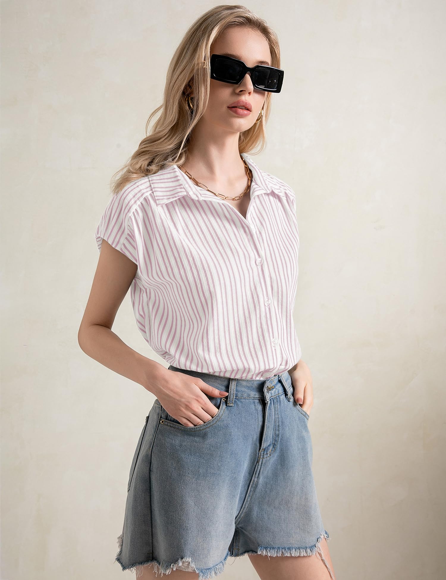 EFFAN Camicetta da donna Camicie in cotone Camicette con maniche ad aletta Camicette estive con scollo a V Camicetta da lavoro allentata da donna 2025