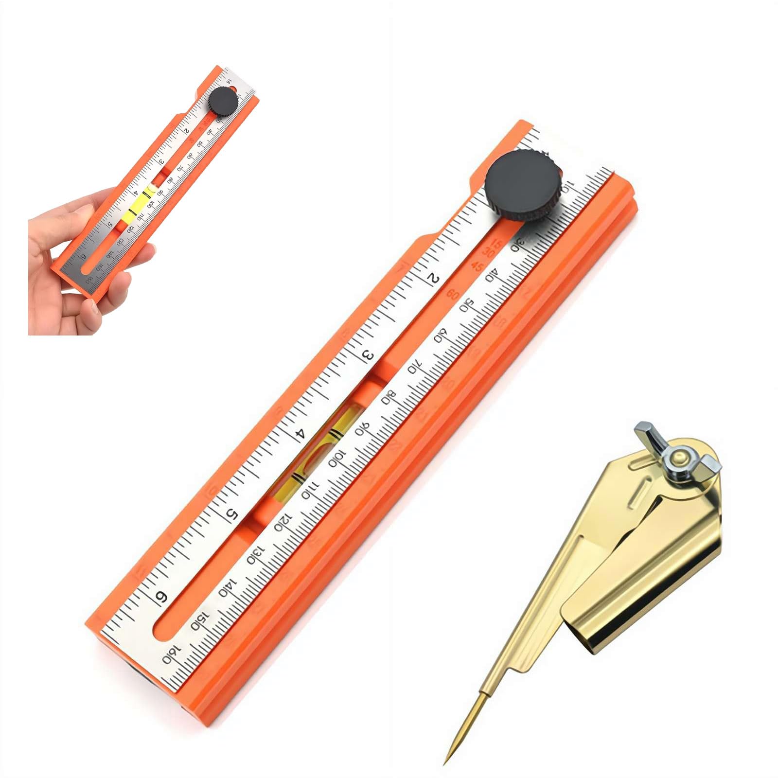 Adjustable Positioning Marking Protractor Tool,Multifunctional Depth Measuring Ruler with Multi Angle Marking 15°-90°,Drilling Positioning Ruler,Precise Leveling & Marking Tool for Woodworking